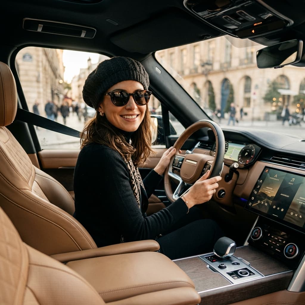 Woman in luxury car